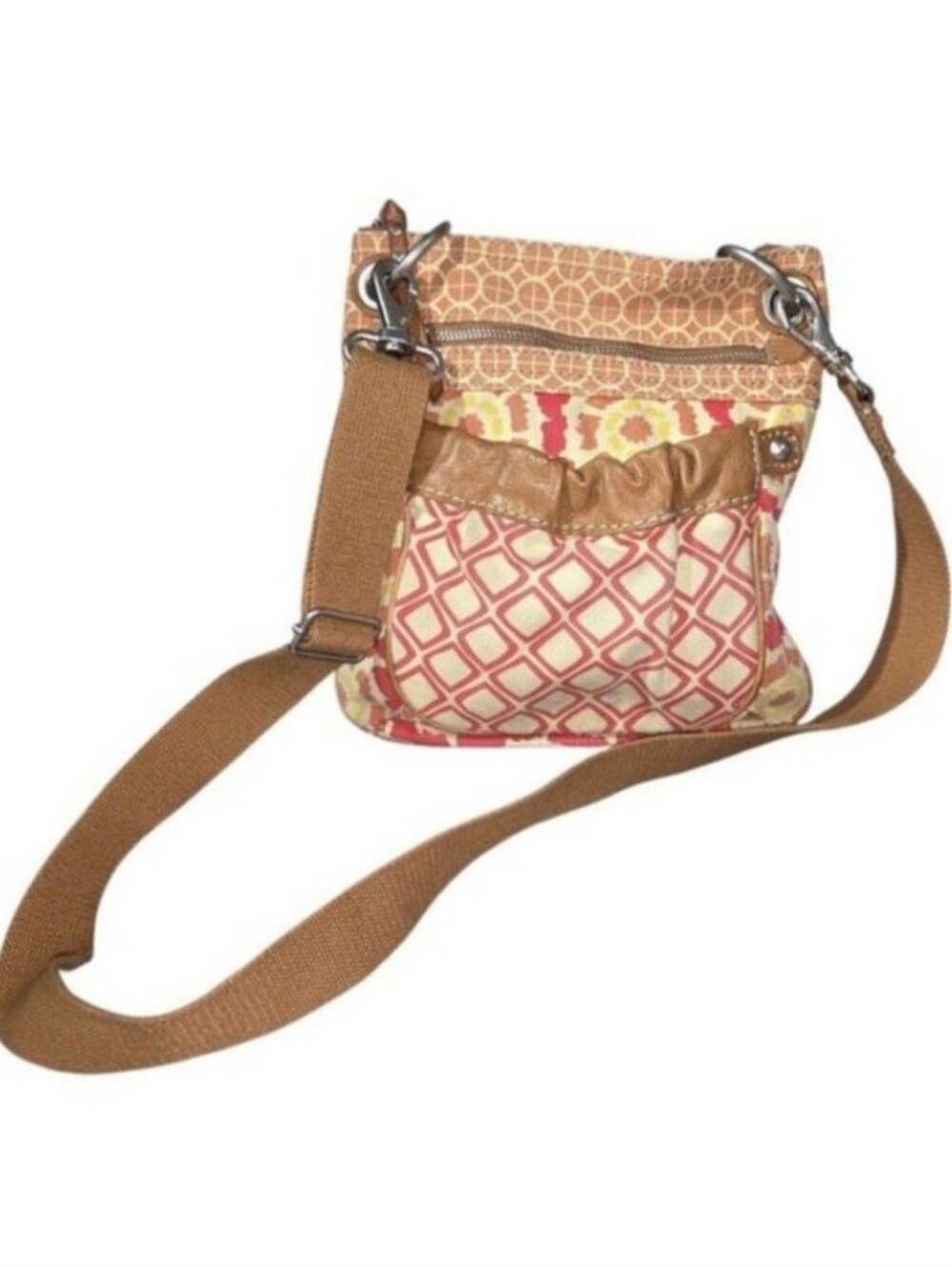 Fossil Key-Per Canvas Leather Patchwork Crossbody Purse Boho